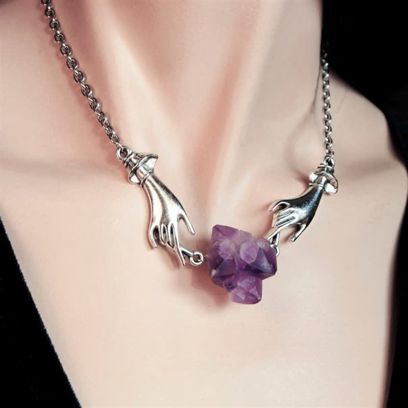 Collana di guarigione della mano dell'angelo di ametista