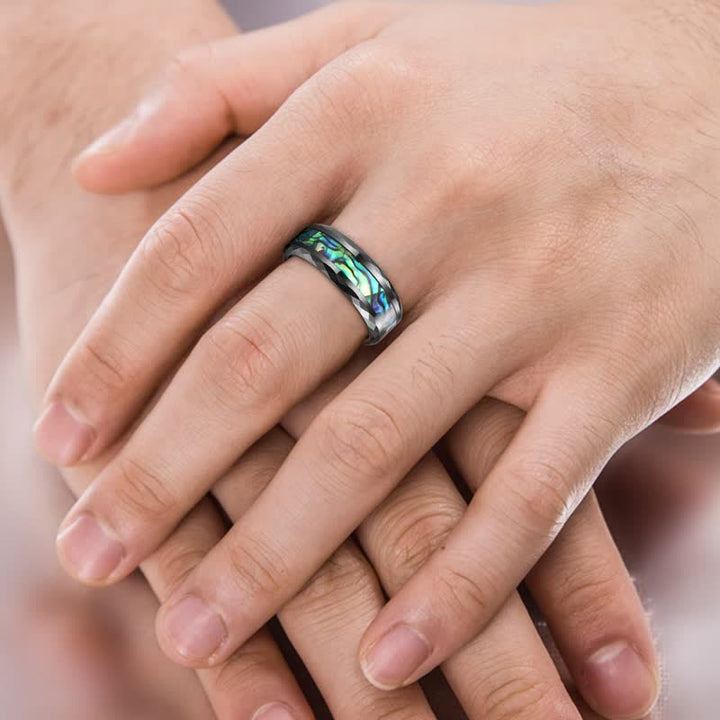 Anello Olivenorma in legno di Koa e conchiglia di abalone in carburo di tungsteno 