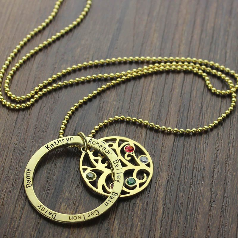 Collana con incisione del nome della pietra portafortuna dell'albero della vita Olivenorma
