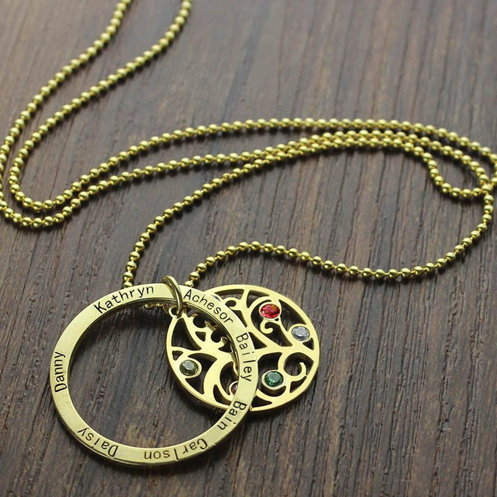 Collana con incisione del nome della pietra portafortuna dell'albero della vita Olivenorma