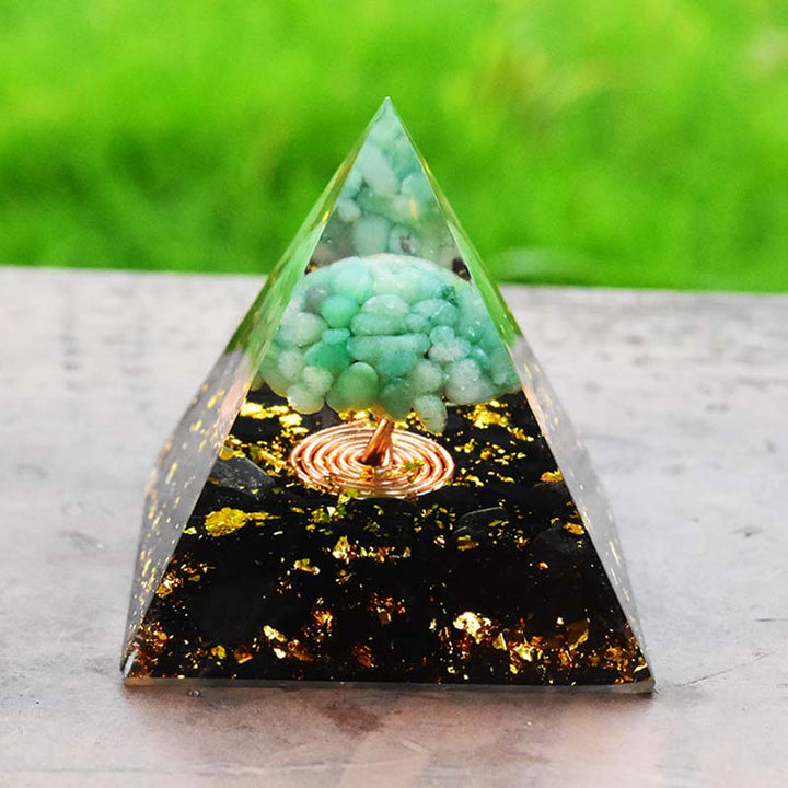 Olivenorma Avventurina verde Ossidiana Albero della vita Piramide di orgone 