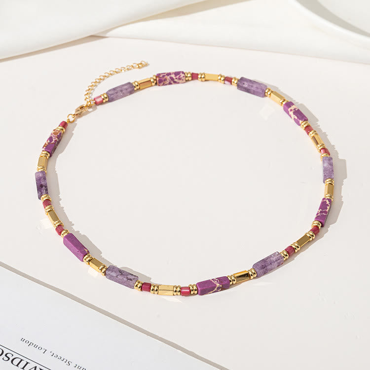 Collana con clavicola in pietra viola Charoite e rettangolo geometrico Olivenorma