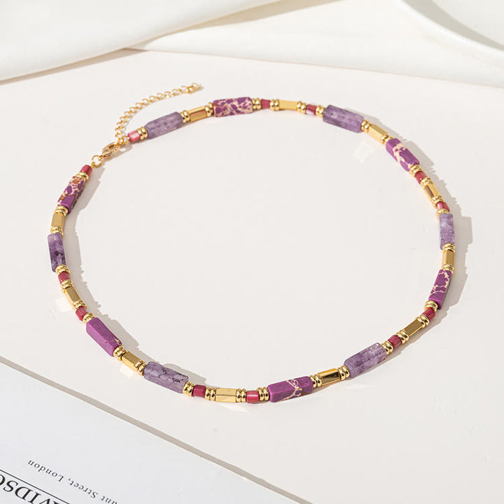 Collana con clavicola in pietra viola Charoite e rettangolo geometrico Olivenorma