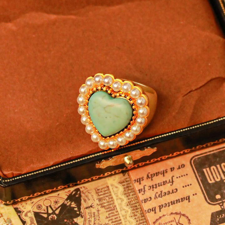 Anello regolabile a forma di cuore con perla turchese Olivenorma
