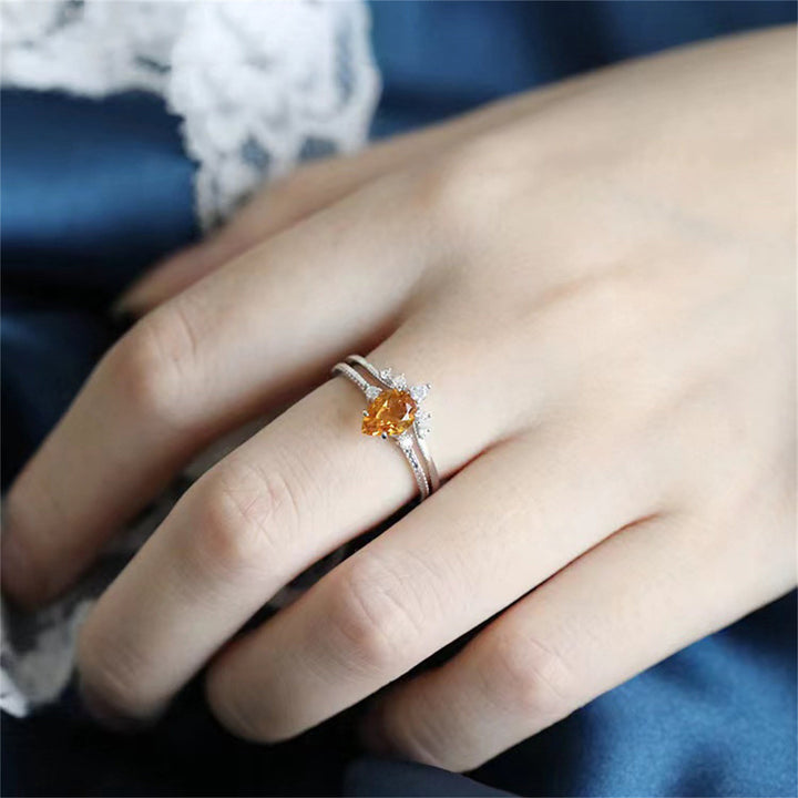 Anello Olivenorma in argento 925 con citrino a forma di goccia in oro 