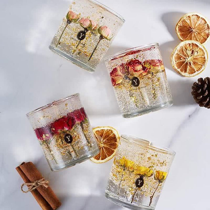 Olivenorma Candela romantica per aromaterapia con fiori veri