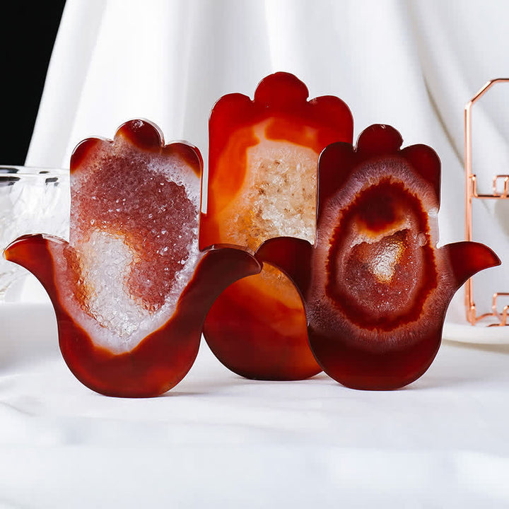 Decorazione con pietra preziosa di protezione Hamsa in agata rossa Olivenorma