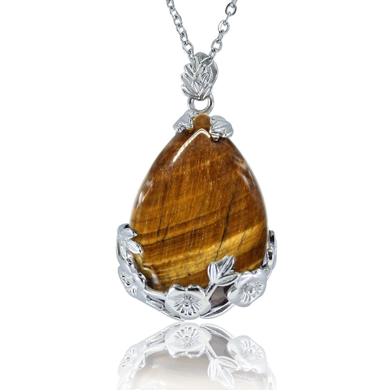 Collana con goccia d'acqua in pietra naturale e prugna