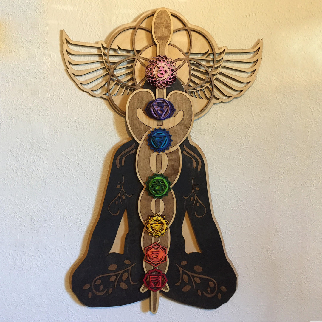 Olivenorma Kundalini Chakra Decorazione murale in legno dipinto a mano