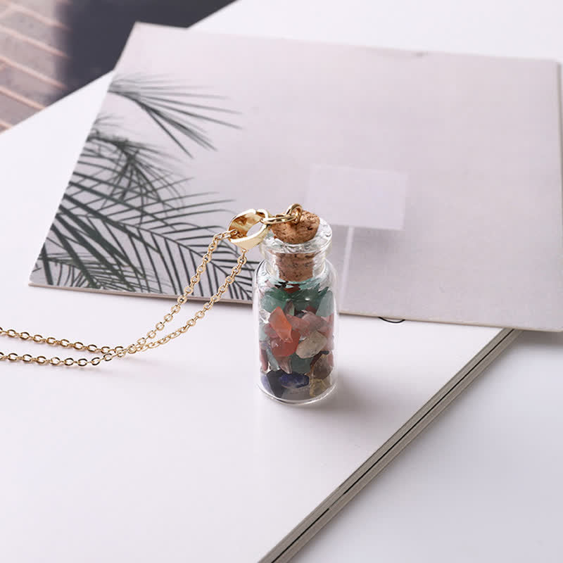 Collana con bottiglia dei desideri in cristallo naturale Olivenorma 