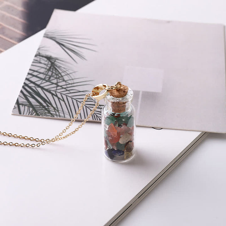 Collana con bottiglia dei desideri in cristallo naturale Olivenorma 