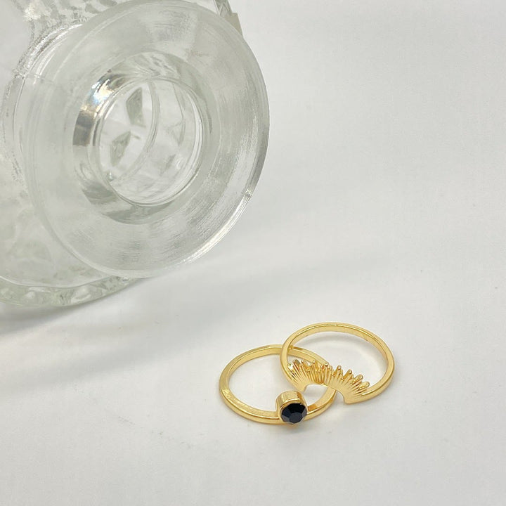 Anello in acciaio inossidabile placcato oro 18k con girasole in onice nero Olivenorma