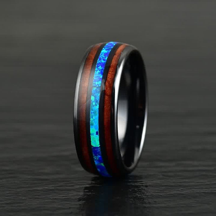 Anello Olivenorma in legno di Koa e conchiglia di abalone in carburo di tungsteno 