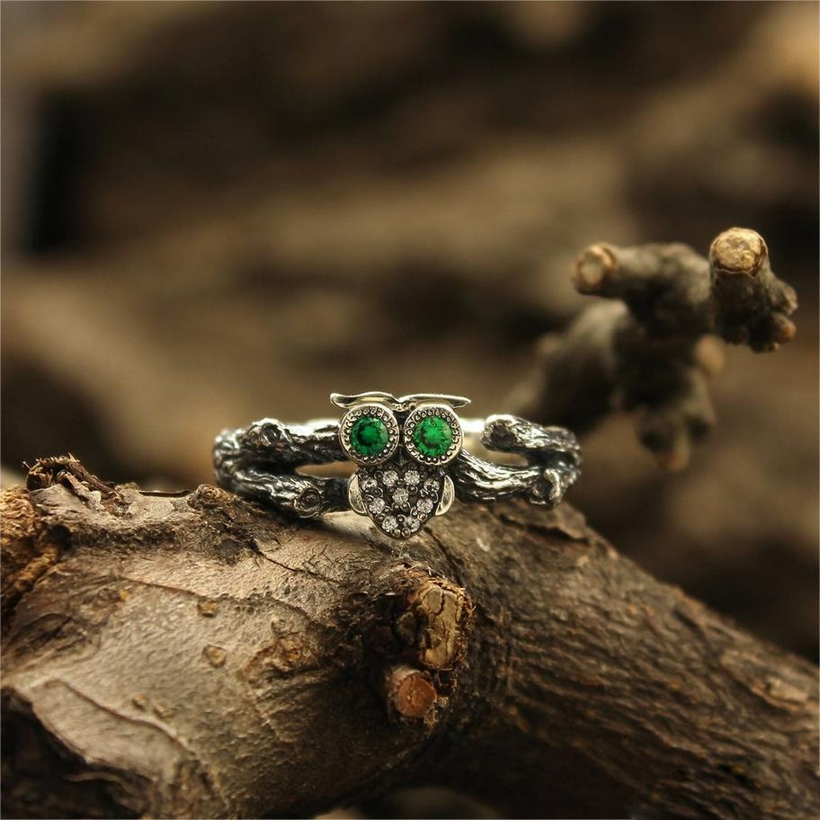 Anello di fidanzamento con gufo smeraldo Olivenorma sul ramo - Taglia IT 21.5 (US 10) - image 0