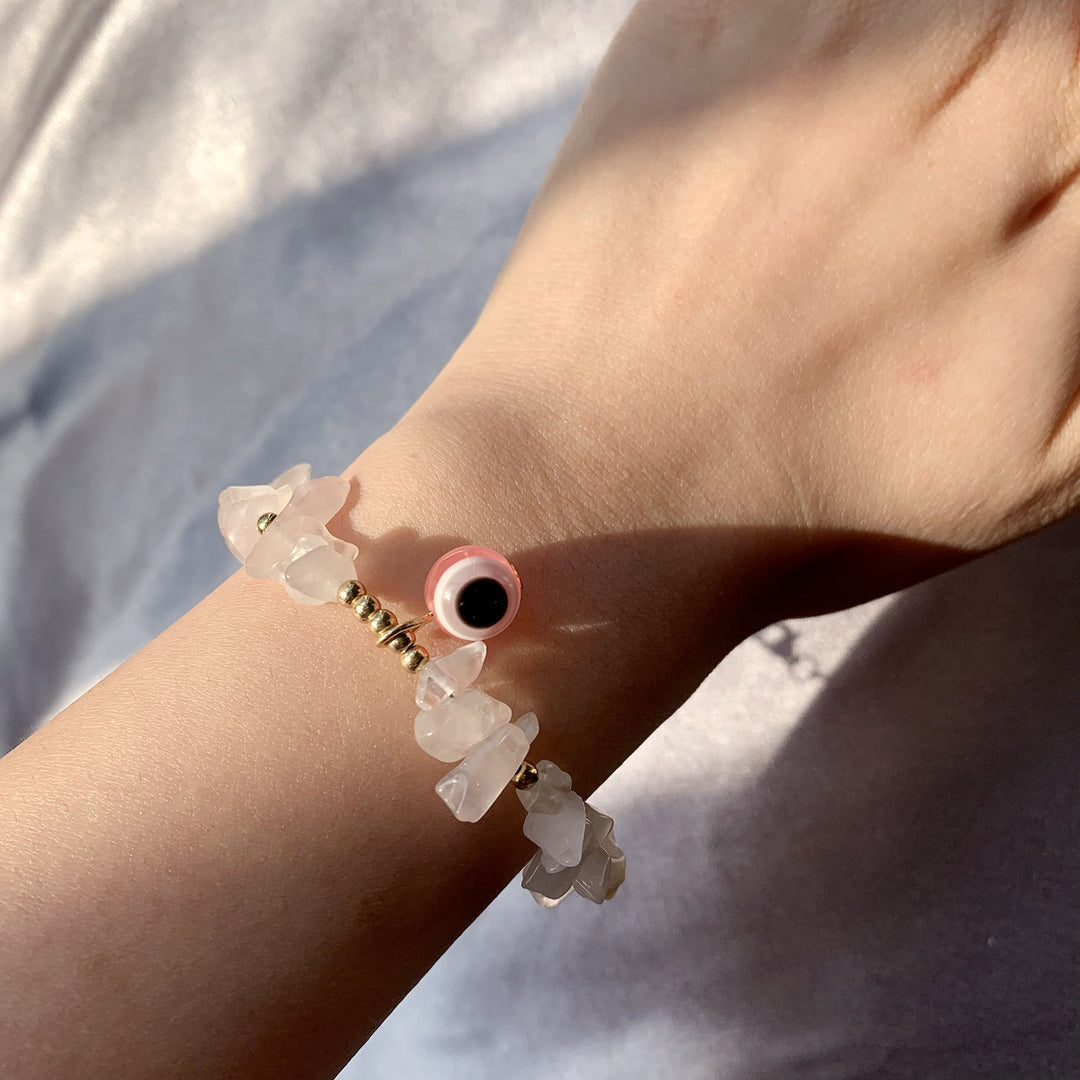 Braccialetto con ciondolo in ghiaia di cristallo naturale Olivenorma contro il malocchio 