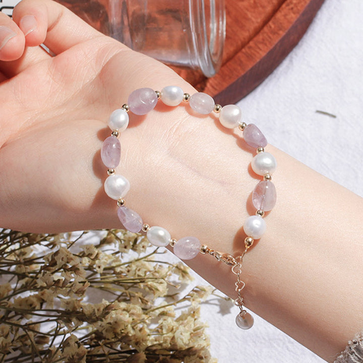 Bracciale di perle di cristallo naturale e pietre preziose 