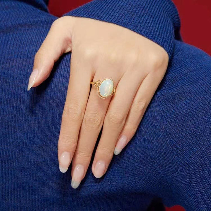 Olivenorma Anello regolabile con design laterale Big Opal Love 