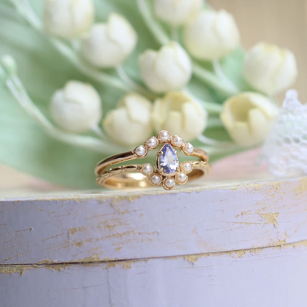 Anello Olivenorma S925 con perla e goccia a doppio strato 
