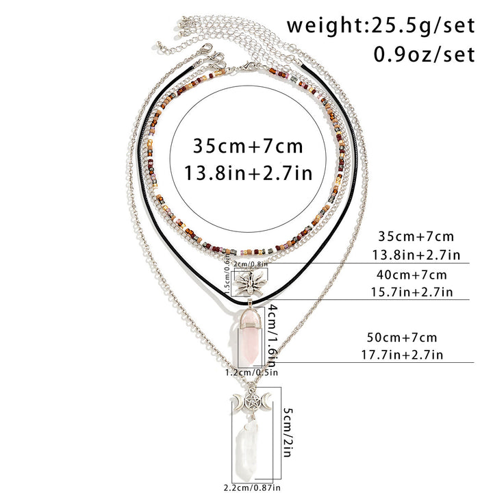Olivenorma Set di collana con ciondolo Hamsa con albero della vita in quarzo naturale