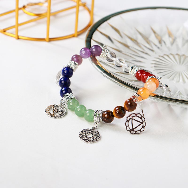 Bracciale yoga con sette chakra in pietra preziosa naturale