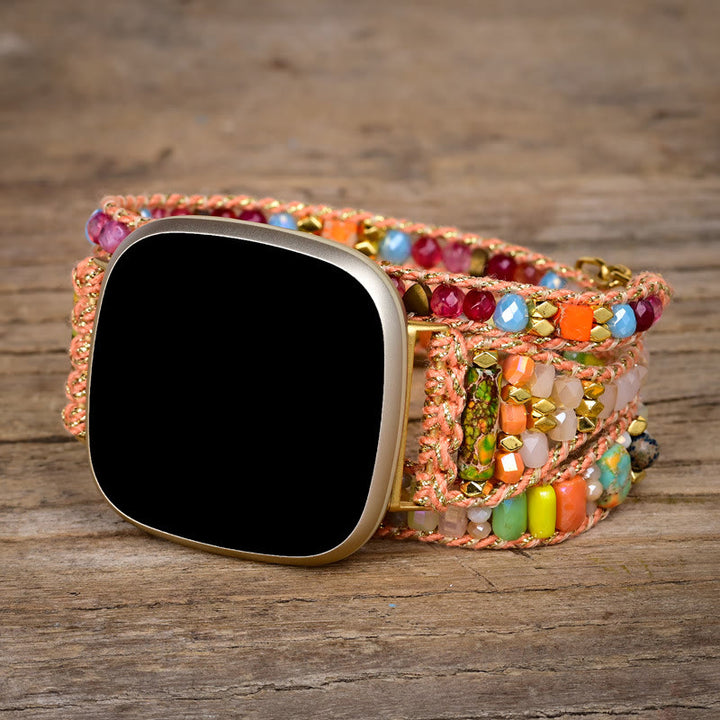 Cinturino per orologio Fitbit intrecciato a mano con perline di cristallo arancione Olivenorma