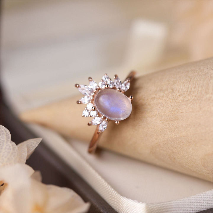 Anello in argento sterling 925 con pietra di luna ovale Olivenorma 
