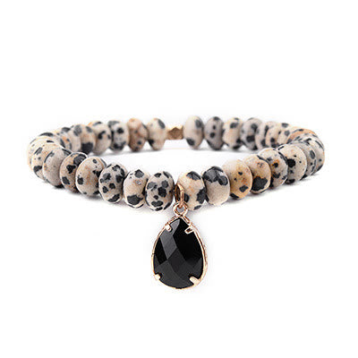 Olivenorma Bracciale con ciondolo Hamsa in ossidiana diaspro dalmata naturale