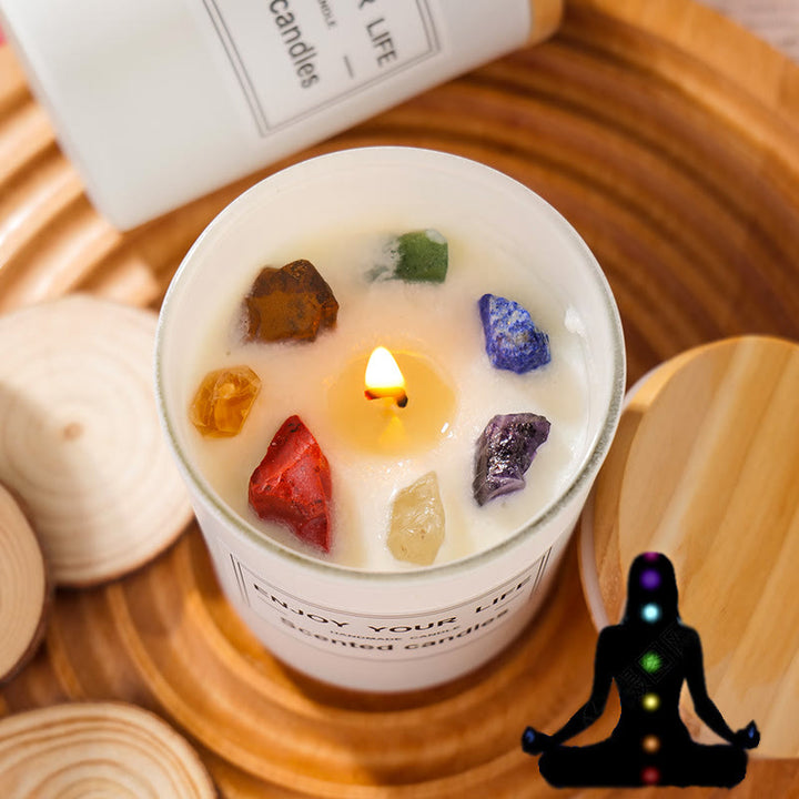 Olivenorma Candela senza fumo fatta a mano con pietra chakra e cristallo per aromaterapia