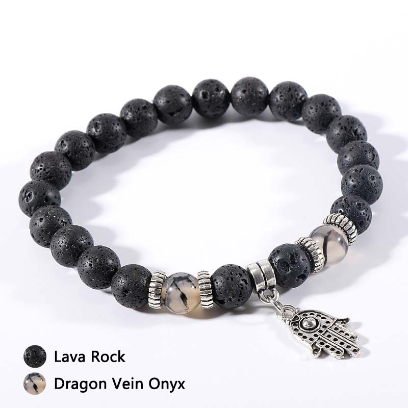 Bracciale in pietra lavica con occhio di tigre e malachite
