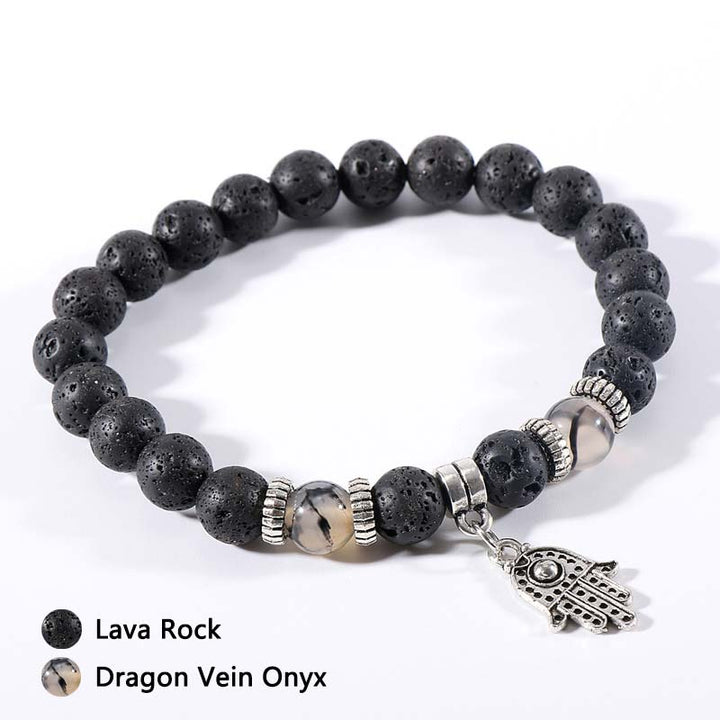Bracciale in pietra lavica con occhio di tigre e malachite