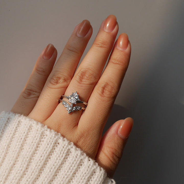 Olivenorma 2 pezzi anello di fidanzamento con corona in pietra di luna placcata zircone 