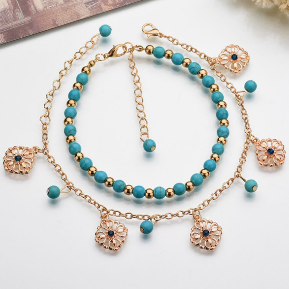 Olivenorma ciondolo a forma di fiore con diamanti turchi 2 set cavigliere Bohemia 