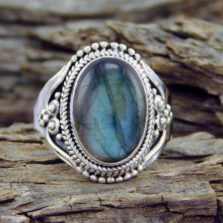 Anello curativo in stile retrò con pietra di luna Olivenorma