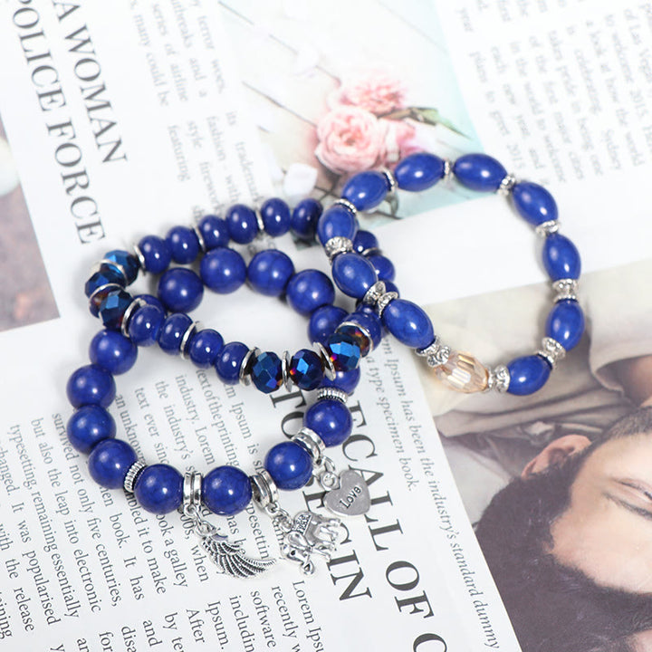 Olivenorma Set di bracciali con perline e ciondolo a forma di cuore con ali di elefante