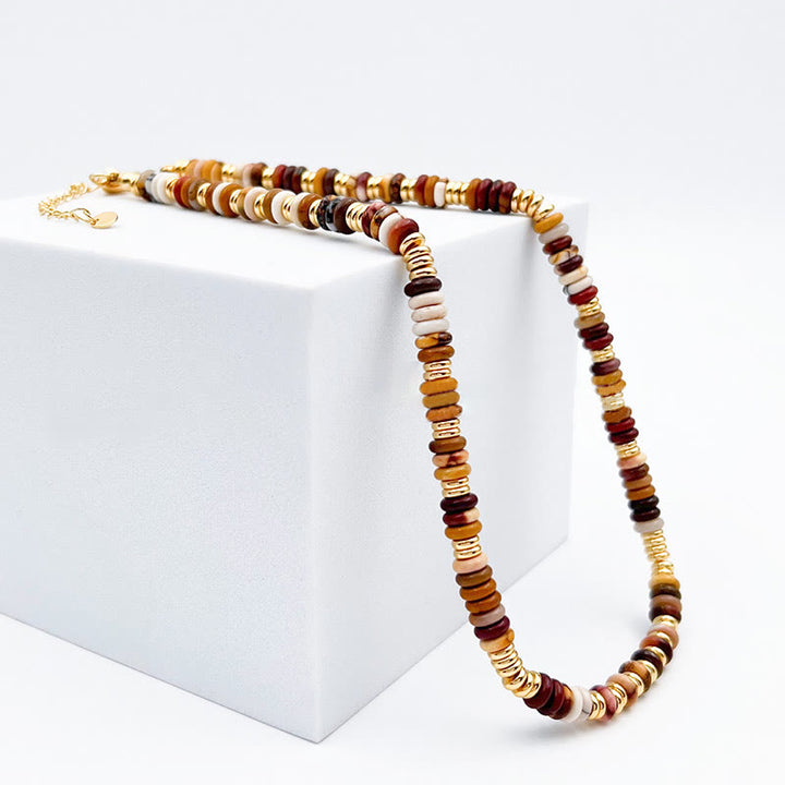 Collana con clavicola in agata naturale con perline Sunset Frisbee Olivenorma