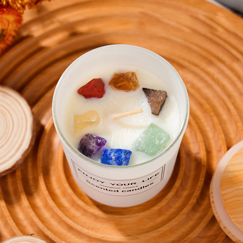 Olivenorma Candela senza fumo fatta a mano con pietra chakra e cristallo per aromaterapia
