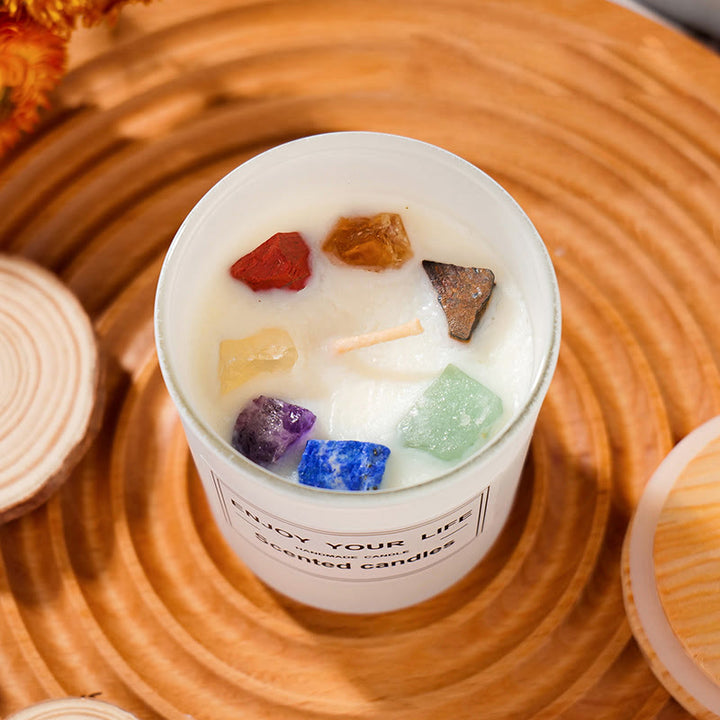Olivenorma Candela senza fumo fatta a mano con pietra chakra e cristallo per aromaterapia