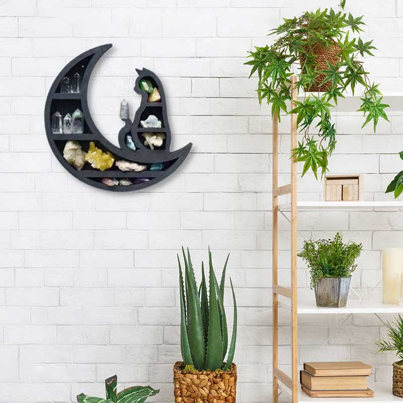 Mensola in cristallo di legno Olivenorma Crescent Moon &amp; Cat