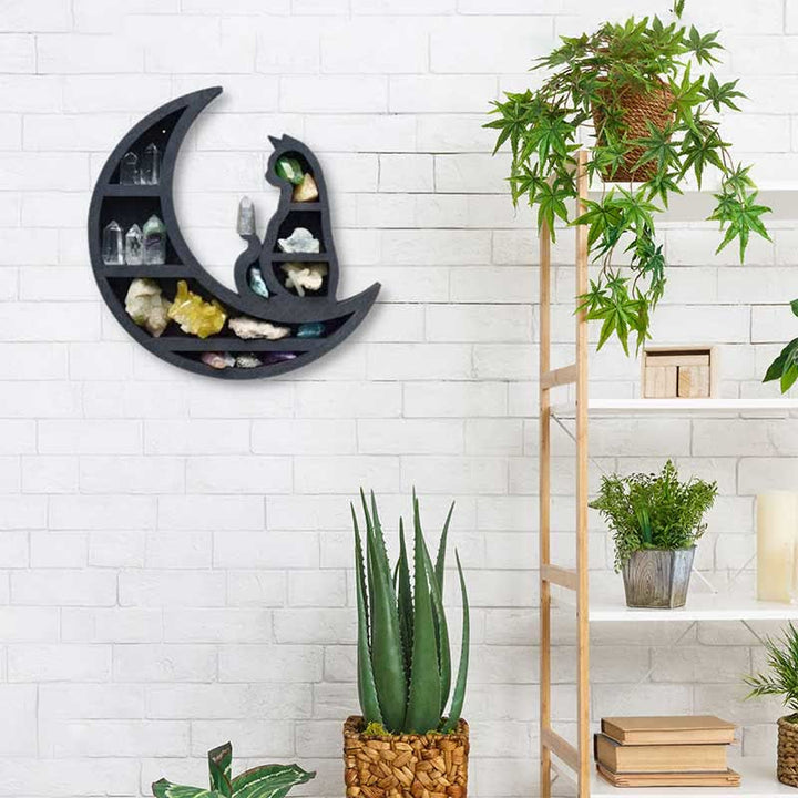 Mensola in cristallo di legno Olivenorma Crescent Moon &amp; Cat
