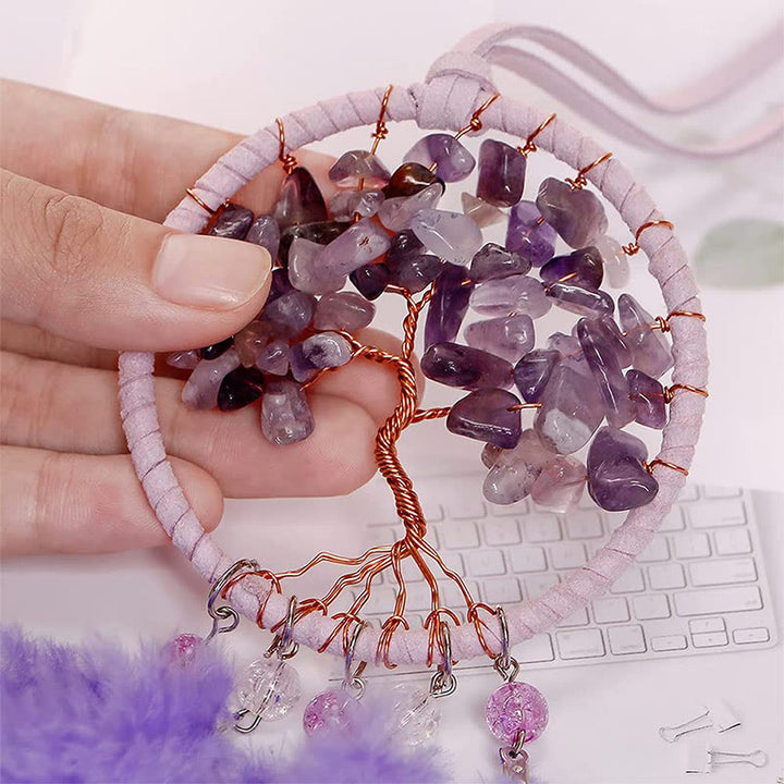 Ornamento per auto acchiappasogni con piuma dell'albero della vita in cristallo Olivenorma - image 21