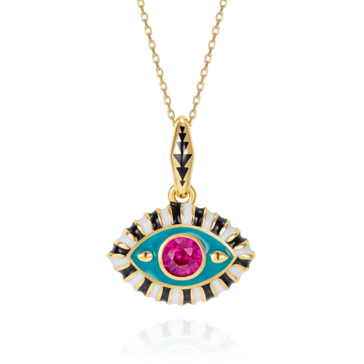 Collana con ciondolo in zircone colorato con occhio malvagio in acciaio inossidabile Olivenorma 