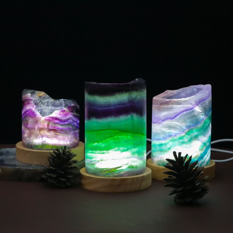Lampada cilindrica in fluorite naturale Olivenorma