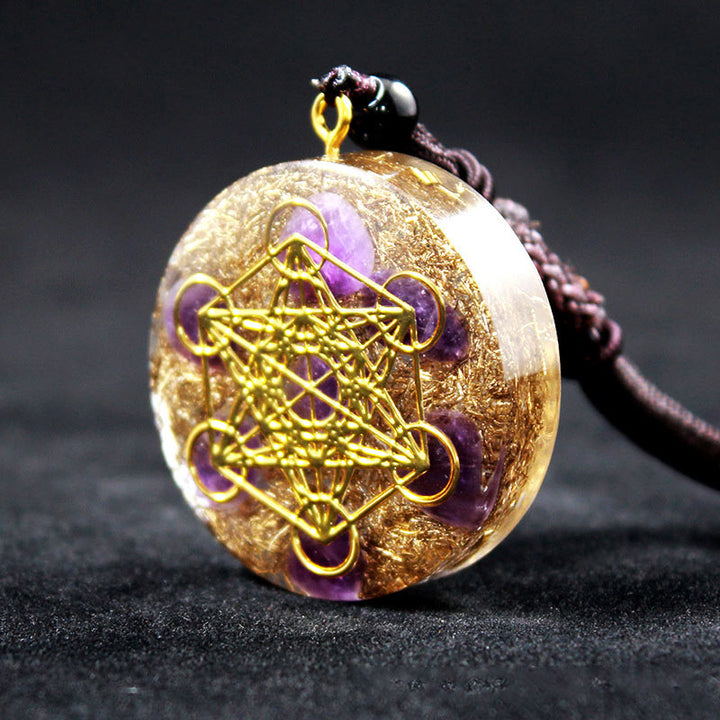 Collana con simbolo del cubo di Metatron in ametista Olivenorma