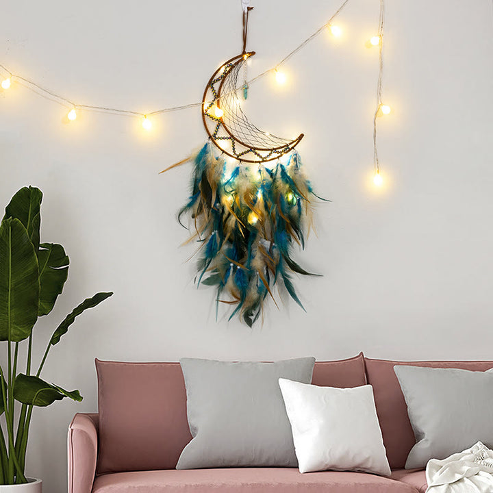 Olivenorma Ciondolo Turchese Ematite Perline Luna Piuma Acchiappasogni 