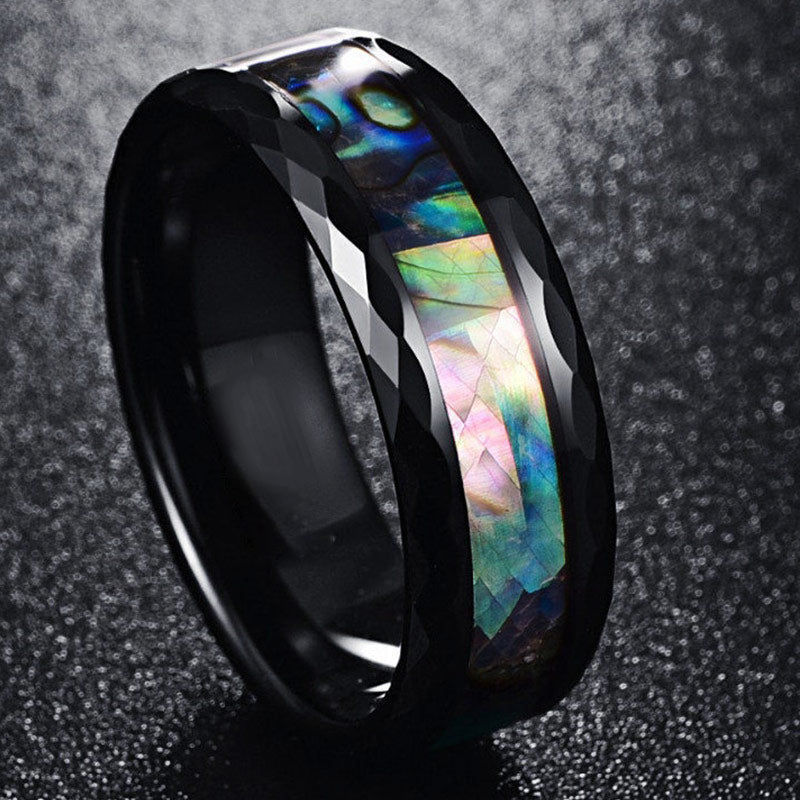 Anello Olivenorma in legno di Koa e conchiglia di abalone in carburo di tungsteno 