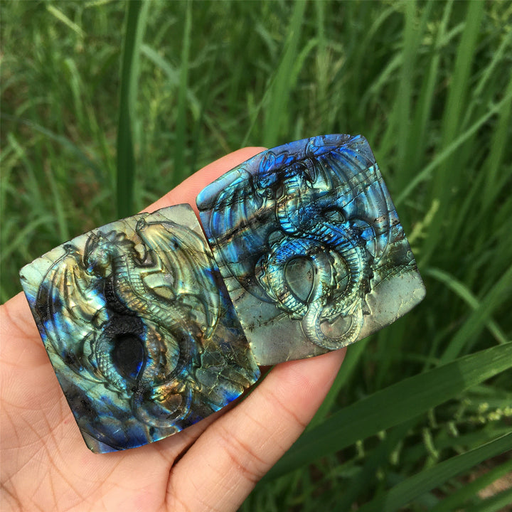 Decorazione per la casa in labradorite naturale Olivenorma con drago volante