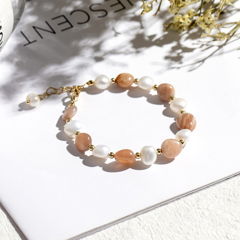 Bracciale di perle di cristallo naturale e pietre preziose 