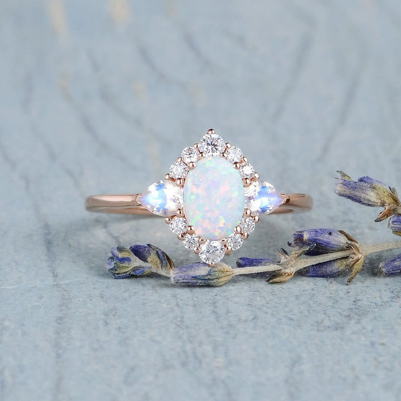 Anello da donna Olivenorma Opal Moonstone White Zircon