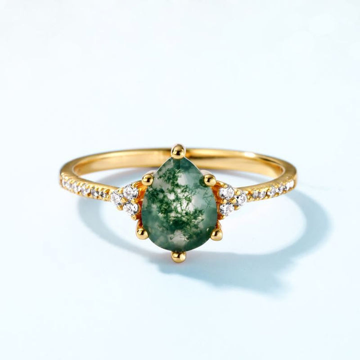 Olivenorma Moss Agate White Zircon Six Claw