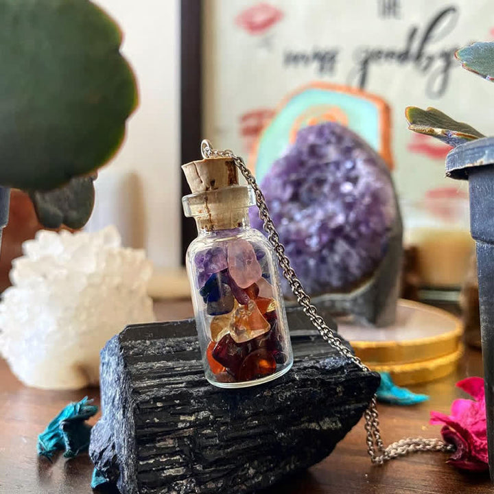 Collana con bottiglia dei desideri in cristallo naturale Olivenorma 